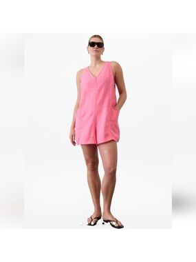 Athleta Hot Pink Sleeveless linen V-Neck Romper Coverup